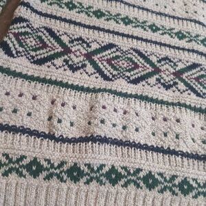 Men's Patterned Sweater - Cream, Green, and Purple